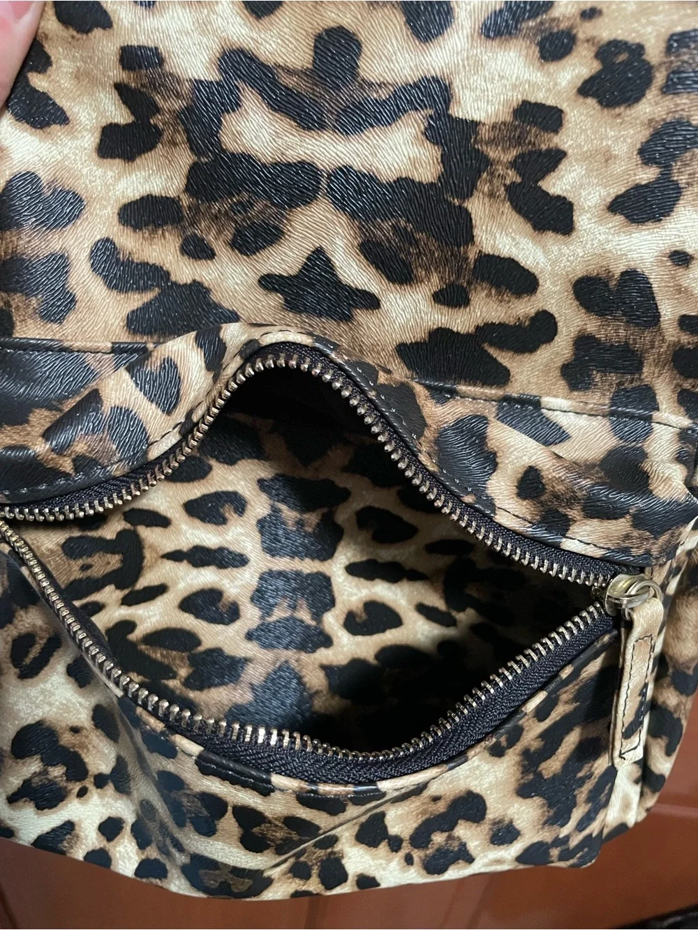 Leopard Print Mini Backpack with Cat-Handle Accent - Tan/Black